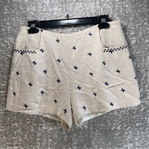 Harlyn Anthropologie Women's Linen Blend Lined Shorts Size M Embroidered